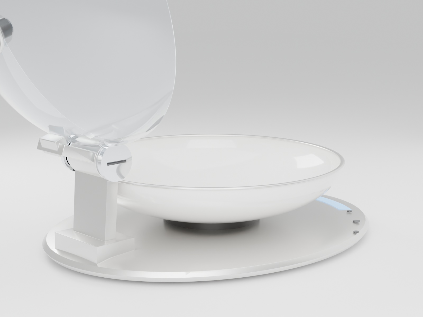 Lid open, showing the bowl and downward in-lid AI camera